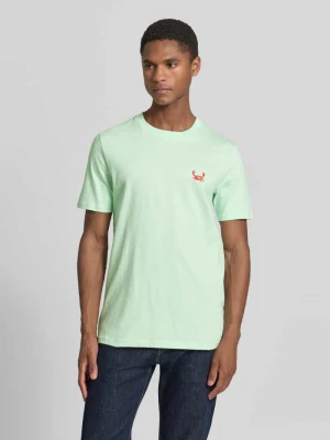 t-shirt z haftem i okrągłym dekoltem lindbergh Jasnozielony