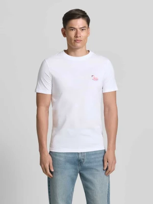 t-shirt z haftem i okrągłym dekoltem lindbergh Biały
