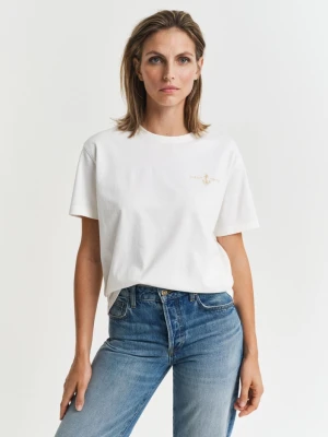 Damski beżowy bawełniany t-shirt z haftowaną kotwicą GANT