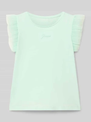 T-shirt z haftowanym logo i dekoltem w stylu crew neck Guess