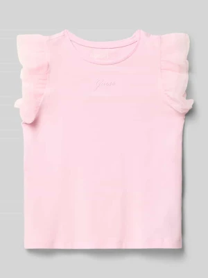 T-shirt z haftowanym logo i dekoltem w stylu crew neck Guess