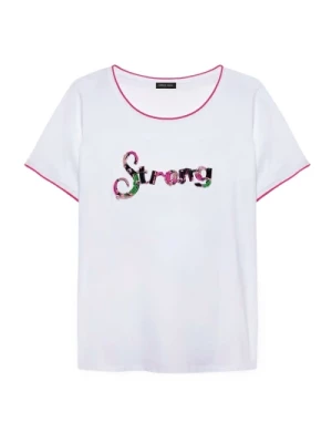 T-shirt z haftowanym nadrukiem i fioletowym obszyciem Fiorella Rubino