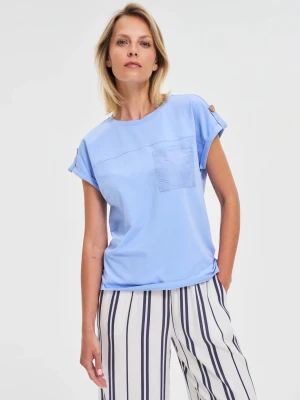 T-shirt z kieszonką błękitny Moodo