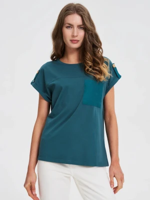 T-shirt z kieszonką ciemnozielony Moodo