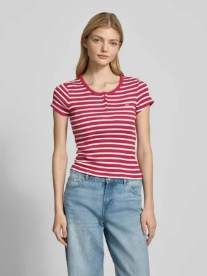 T-shirt z krótką listwą guzikową Tommy Jeans