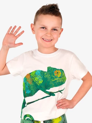 T-shirt z krótkim rękawem dla chłopca, z kameleonem, biały 3-8 lat Endo