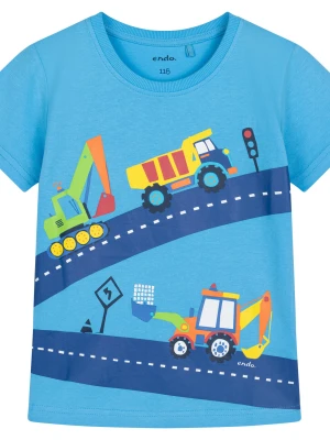 T-shirt z krótkim rękawem dla chłopca, z koparkami, niebieski 3-8 lat Endo