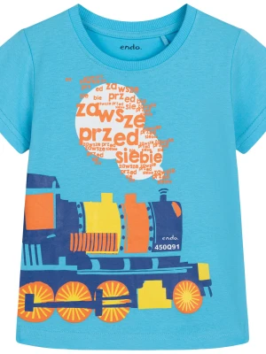 T-shirt z krótkim rękawem dla chłopca, z lokomotywą, niebieski 3-8 lat Endo