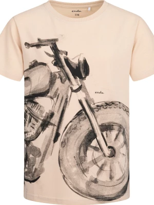 T-shirt z krótkim rękawem dla chłopca, z motocyklem, beżowy 9-13 lat Endo