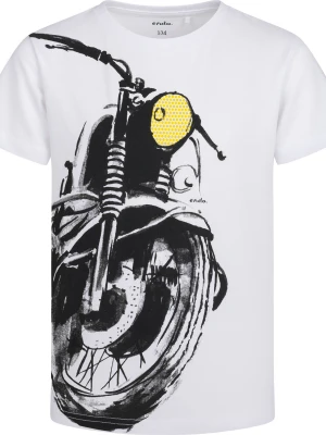 T-shirt z krótkim rękawem dla chłopca, z motocyklem, biały 9-13 lat Endo