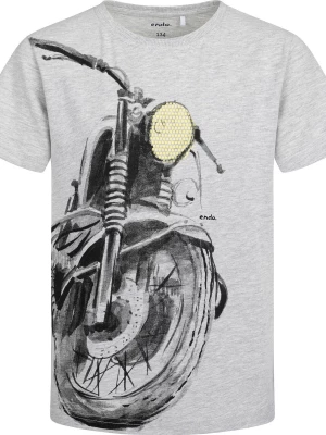 T-shirt z krótkim rękawem dla chłopca, z motocyklem, szary 9-13 lat Endo