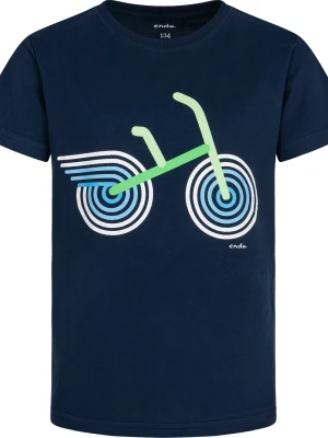 T-shirt z krótkim rękawem dla chłopca, z motywem rowerowym, granatowy 9-13 lat Endo