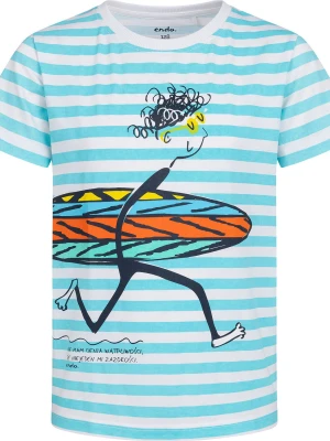 T-shirt z krótkim rękawem dla chłopca, z motywem surfera, w paski 9-13 lat Endo