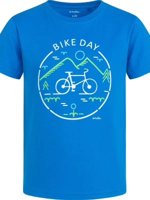 T-shirt z krótkim rękawem dla chłopca, z rowerem i napisem bike day, niebieski 3-8 lat Endo