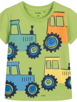 T-shirt z krótkim rękawem dla chłopca, z traktorami, zielony 3-8 lat Endo