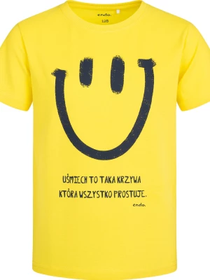 T-shirt z krótkim rękawem dla chłopca, z uśmiechem, żółty 3-8 lat Endo