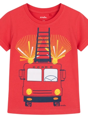 Zdjęcie produktu T-shirt z krótkim rękawem dla chłopca, z wozem strażackim, czerwony 3-8 lat Endo
