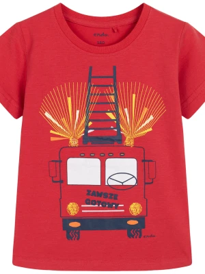 T-shirt z krótkim rękawem dla chłopca, z wozem strażackim, czerwony 3-8 lat Endo