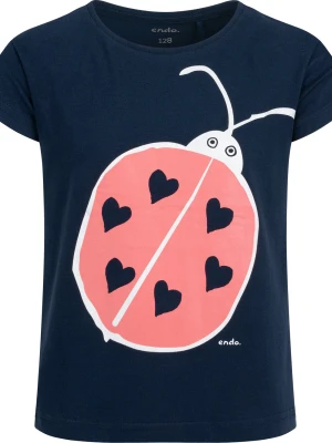 T-shirt z krótkim rękawem dla dziewczynki, z biedronką, granatowy 3-8lat Endo