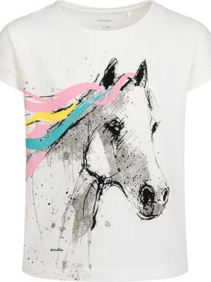 T-shirt z krótkim rękawem dla dziewczynki, z jednorożcem, biały 9-13 lat Endo