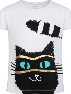 T-shirt z krótkim rękawem dla dziewczynki, z kotem, biały 9-13 lat Endo