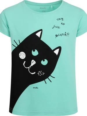 T-shirt z krótkim rękawem dla dziewczynki, z kotem, zielony 9-13 lat Endo
