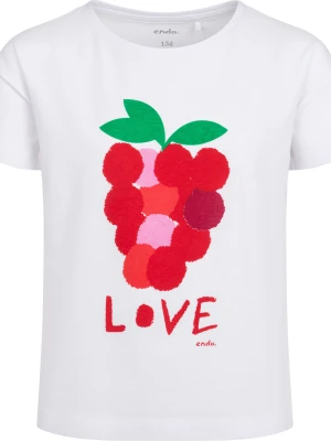 T-shirt z krótkim rękawem dla dziewczynki, z maliną, biały 9-13 lat Endo