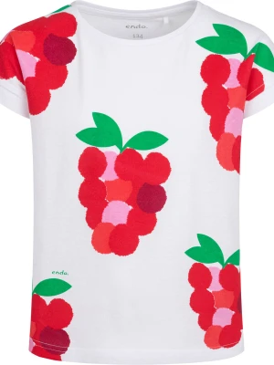 T-shirt z krótkim rękawem dla dziewczynki, z malinami, biały 9-13 lat Endo