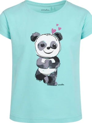 T-shirt z krótkim rękawem dla dziewczynki, z misiem panda, niebieski 3-8 lat Endo
