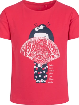 T-shirt z krótkim rękawem dla dziewczynki, z motywem gejszy, czerwony 3-8 lat Endo