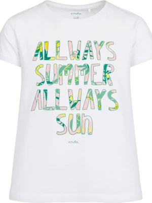 T-shirt z krótkim rękawem dla dziewczynki, z napisem always summer always sun, kremowy 3-8 lat Endo