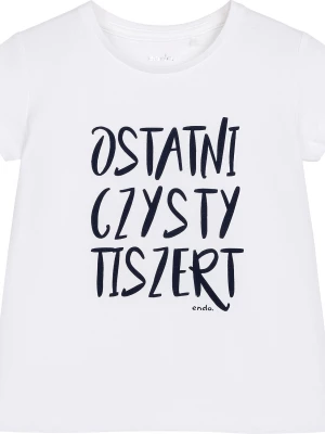 T-shirt z krótkim rękawem dla dziewczynki, z napisem ostatni czysty tiszert, biały 3-8 lat Endo