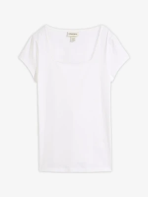 T-shirt z krótkim rękawem i dekoltem karo BonPrix biały