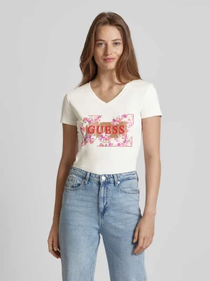 T-shirt z kwiatowym wzorem i nadrukiem z logo Guess