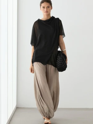T-Shirt Z Lnu Z Kopertowym Dekoltem - Czarny - Xs-S - Massimo Dutti - Kobieta
