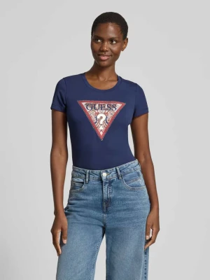 t-shirt z logo i okrągłym dekoltem Guess