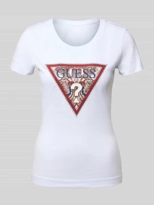 t-shirt z logo i okrągłym dekoltem Guess Biały