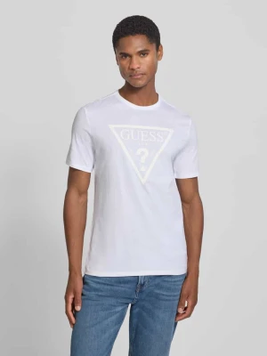 t-shirt z logo i okrągłym dekoltem Guess Biały