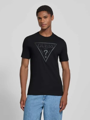 t-shirt z logo i okrągłym dekoltem Guess czarny