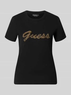 t-shirt z logo z pereł Guess Czarny