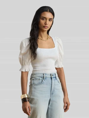 T-shirt z marszczeniem o kroju slim fit z czystej bawełny Lauren Ralph Lauren