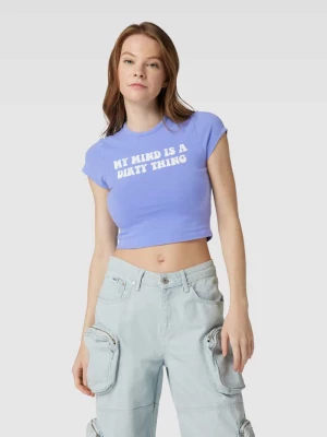 T-shirt z mieszanki bawełny i elastanu z nadrukowanym napisem Review