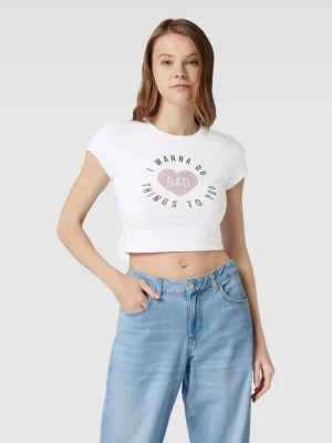 T-shirt z mieszanki bawełny i elastanu z nadrukowanym napisem Review