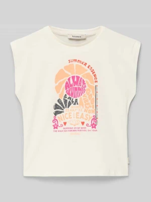 T-shirt z mieszanki bawełny i kaszmiru z okrągłym dekoltem Garcia
