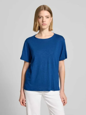 T-shirt z mieszanki lnu, krój regular fit, model 'PELOTA' Weekend Max Mara Królewski niebieski