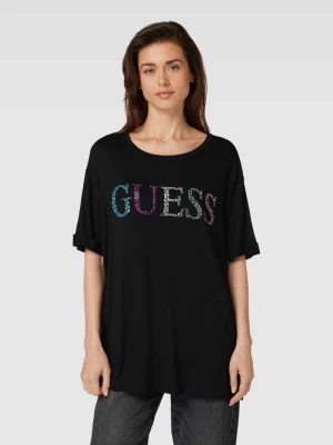 T-shirt z mieszanki wiskozy i elastanu z nadrukiem z logo Guess