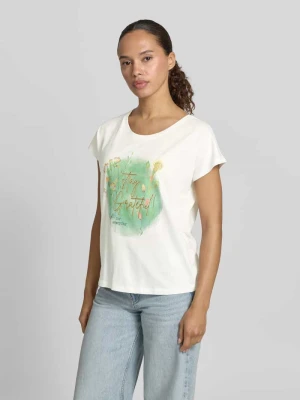 T-shirt z mieszanki wiskozy z nadrukiem statement w kroju regular fit Christian Berg Złamany biały
