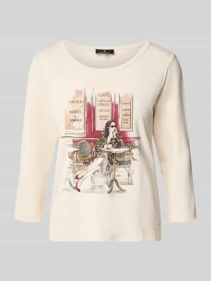 T-shirt z mieszanki wiskozy z nadrukiem z motywem i rękawem o dł. 3 / 4 Monari Écru