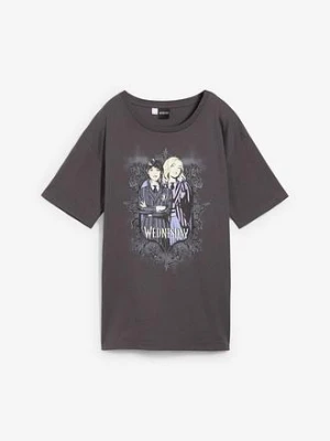 T-shirt z motywem Wednesday z czystej bawełny BonPrix szary