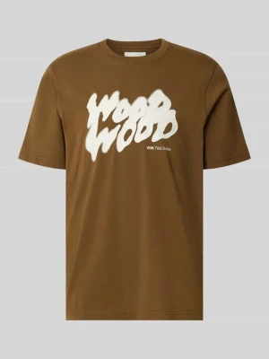 T-shirt z nadruk z logo model 'Bobby' Wood Wood Orzechowy